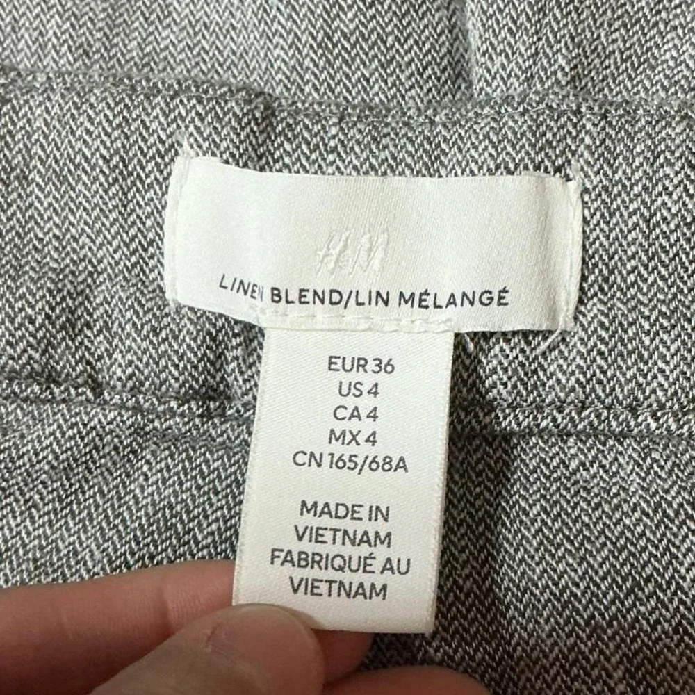 H&M Linen Blend Old Money Wide Leg High Waisted‎ Grey Melange Trousers Pants 4